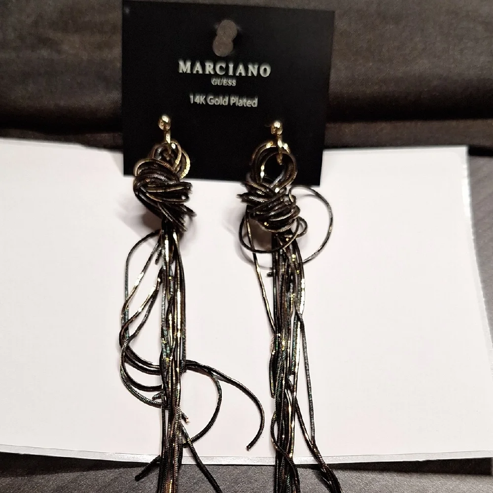 NEW Guess by Marciano‎ Black & 14k Gold Plated Long Dangly String Earrings